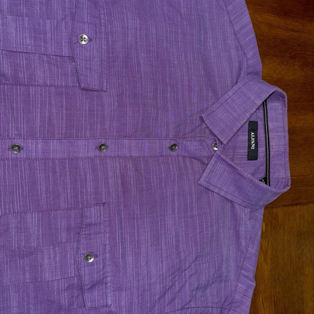Alfani Men's Roll‎ Tab Sleeves Purple Button Down Dress Shirt XL